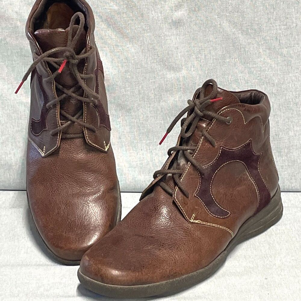 Think! Brown Leather Lace Up Ankle Boots Men's EU 42 US 8.5 9 Comfort